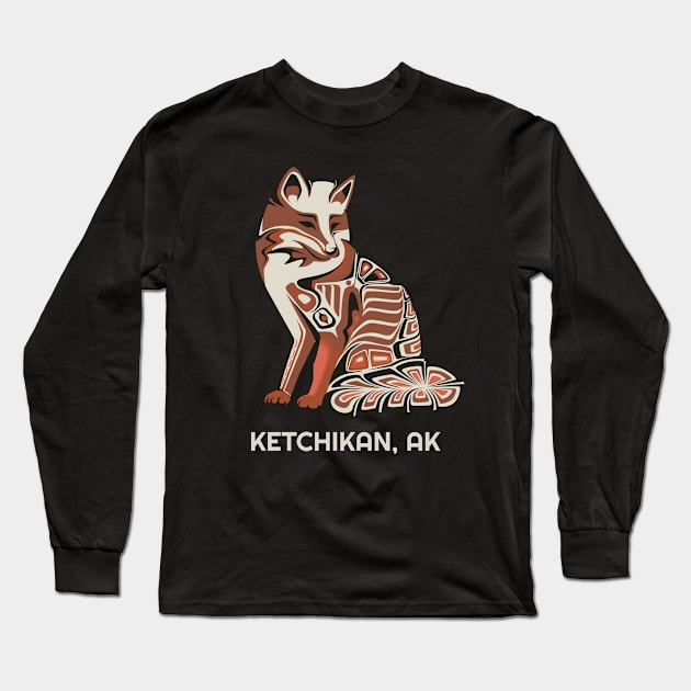 Ketchikan, Alaska Native American Tribal Fox Haida Style Gift Long Sleeve T-Shirt by twizzler3b